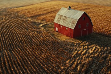 Red Barn in Corn Field