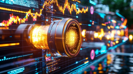 Modern Digital Data Visualization Featuring Glowing Elements and Vibrant Graphs Showcasing Analytics and Trends