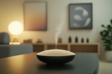 Aroma diffuser spreading soothing fragrance in modern living room
