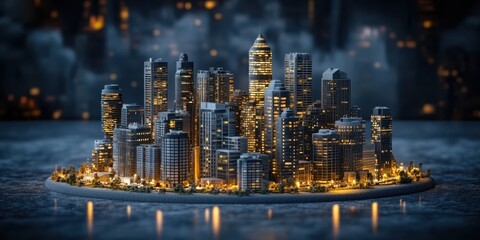 A detailed artificial model showcasing a vibrant cityscape filled with numerous buildings of various designs and heights.
