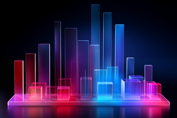 3D Holographic Glass Bar Chart or Diagram Rendering generative ai