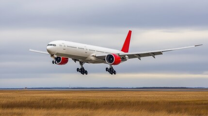 Naklejka premium airplane Landing Approach on a Cloudy Day
