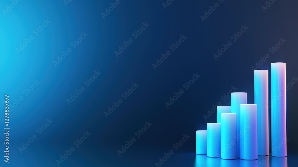 Poster a modern graph displaying increasing data trends with vibrant blue and purple bars against a gradien