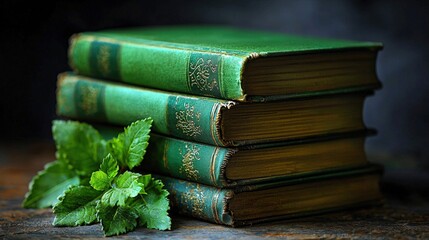 A diverse stack of colorful books piled neatly on a wooden surface in a cozy reading space