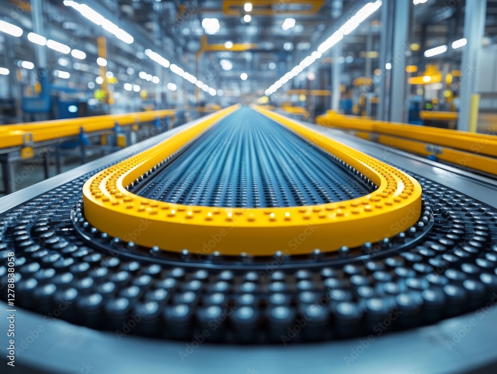 Poster precision engineering: automated conveyor belt system in modern industrial factory for efficient pro