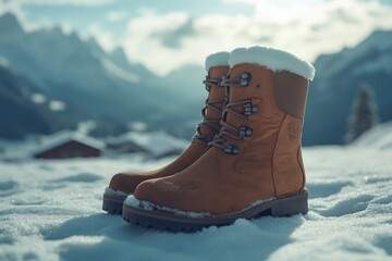 Brown Boots on Snowy Ground