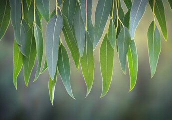 The leaves of a tree are green and are arranged in a row