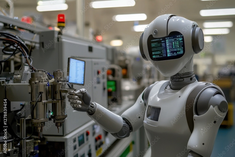 Poster advanced robot working in a modern manufacturing facility, showcasing automation, precision, and inn