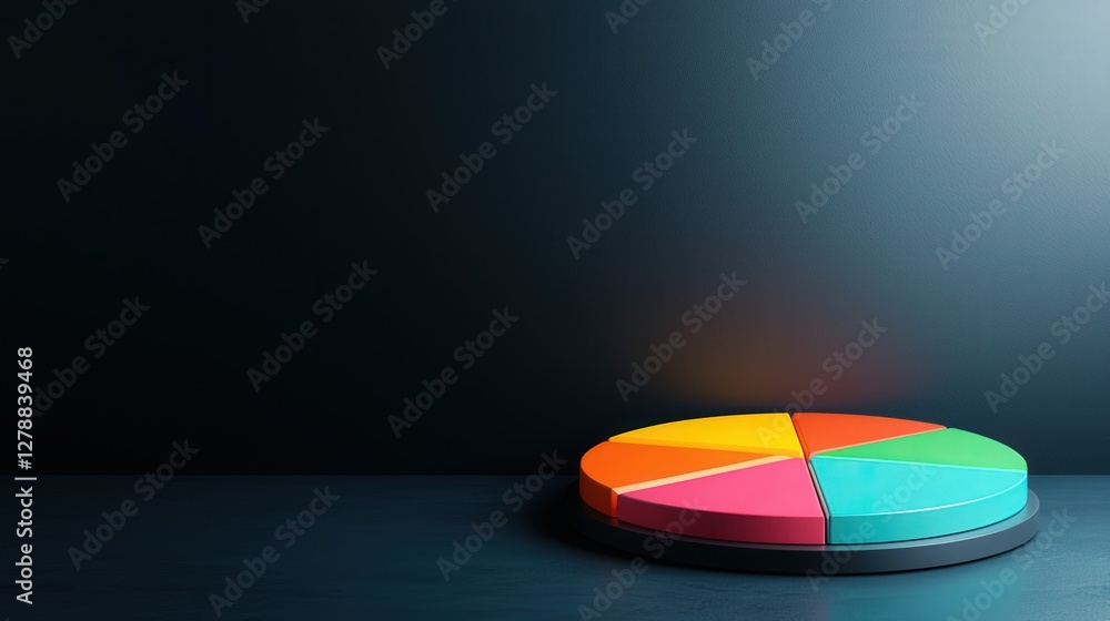 Aufkleber a colorful pie chart placed on a dark surface, illustrating data segments in vibrant sections, conve