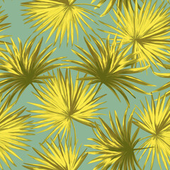 Jungle vector pattern with tropical leaves. Trendy summer print. Exotic seamless background.	