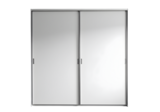 Modern white wardrobe with sliding doors on a black background creates a clean and minimalist aesthetic for bedroom storage