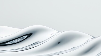 Abstract Waves of Shiny Silver Liquid on Light Background