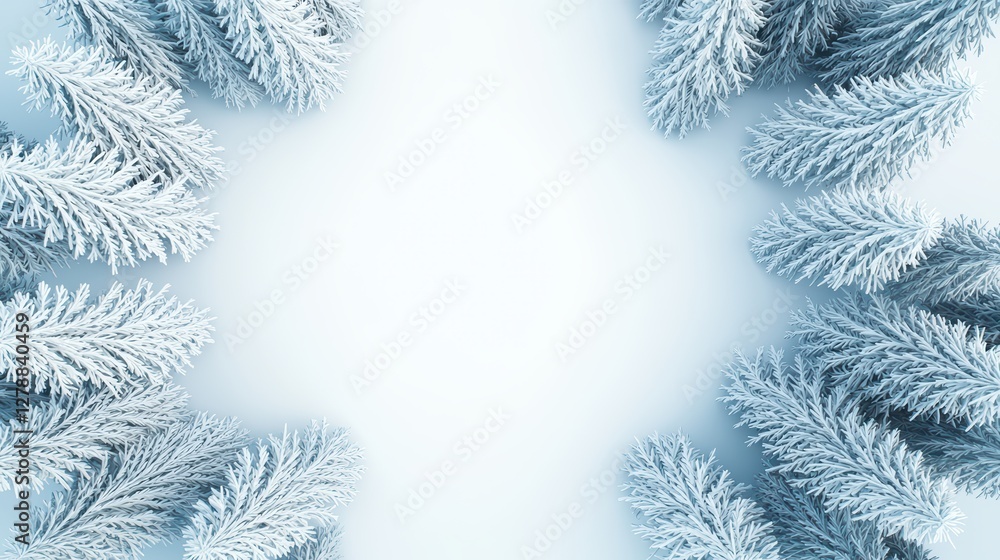 Poster frosted pine branches creating a winter wonderland frame background