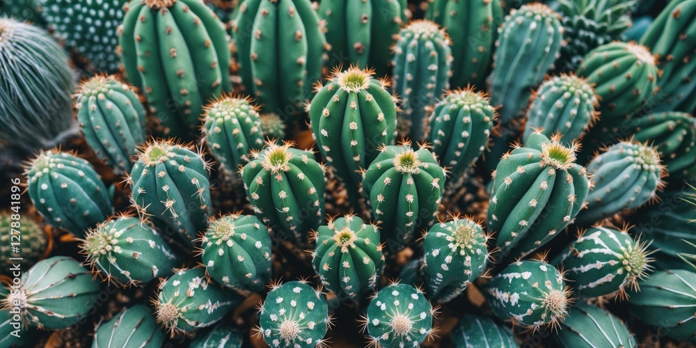 Aufkleber diverse collection of various cacti species arranged closely with distinct shapes and textures in na