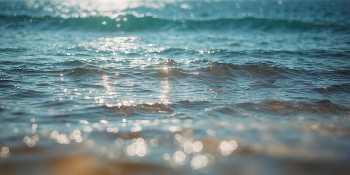 gentle waves of the ocean with shimmering sunlight reflections creating a tranquil water surface scene