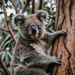 Obraz premium A sleepy koala clinging to a tree, ultra-clear fur, transparent background.