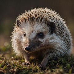 Fototapeta premium A tiny hedgehog stretching, soft spines, transparent background.