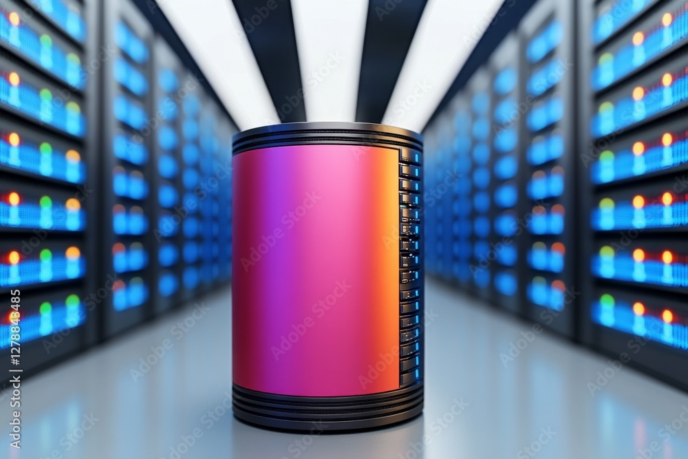 Aufkleber Abstract of modern high tech internet data center room with rows of racks with network and server hardware