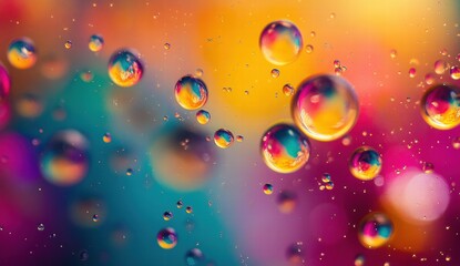 A colorful image of many small, round, colorful droplets of water