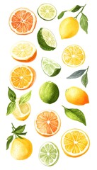 Obraz premium An array of fresh citrus fruits including lemons and limes