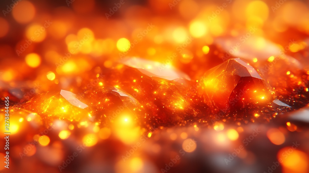 Aufkleber abstract glowing red orange crystal background with bokeh and shallow depth of field