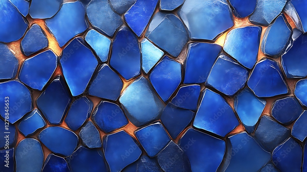 Aufkleber abstract blue stone pattern with glowing orange edges, creating a textured background