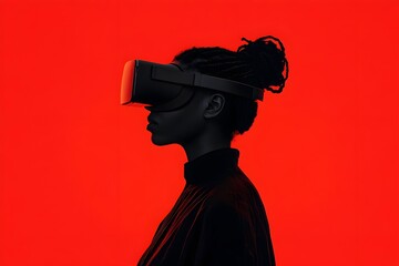 Model young man with beard in glasses of virtual reality. Augmented reality, future technology concept. VR. Neon light.Young and diverse group of friends using a vr headset.