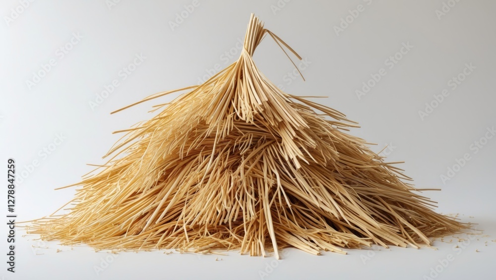 Poster pile of uncooked spaghetti strands arranged in a mound on a neutral background showcasing the textur
