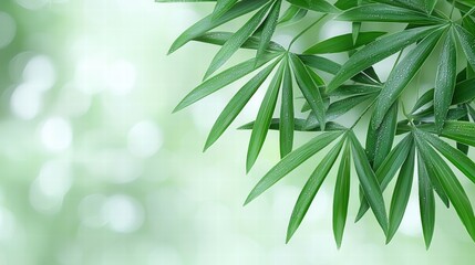 Fototapeta premium Closeup of a bamboo plant with water droplets on its leaves