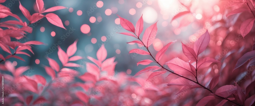 Aufkleber pink foliage with soft bokeh background in a natural setting, creating a dreamy atmosphere with vibr