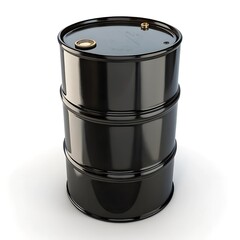 Glossy black oil barrel isolated on white background