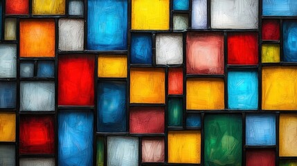 Vibrant Abstract Composition of Colorful Geometric Shapes on Textured Background