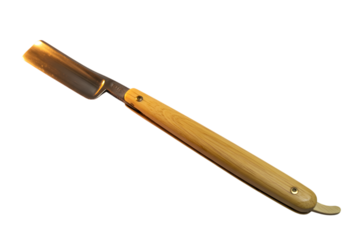 Vintage straight razor with wooden handle isolated on black background, representing traditional shaving practices and grooming tools