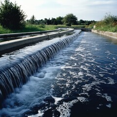 A long waterway with a waterfall