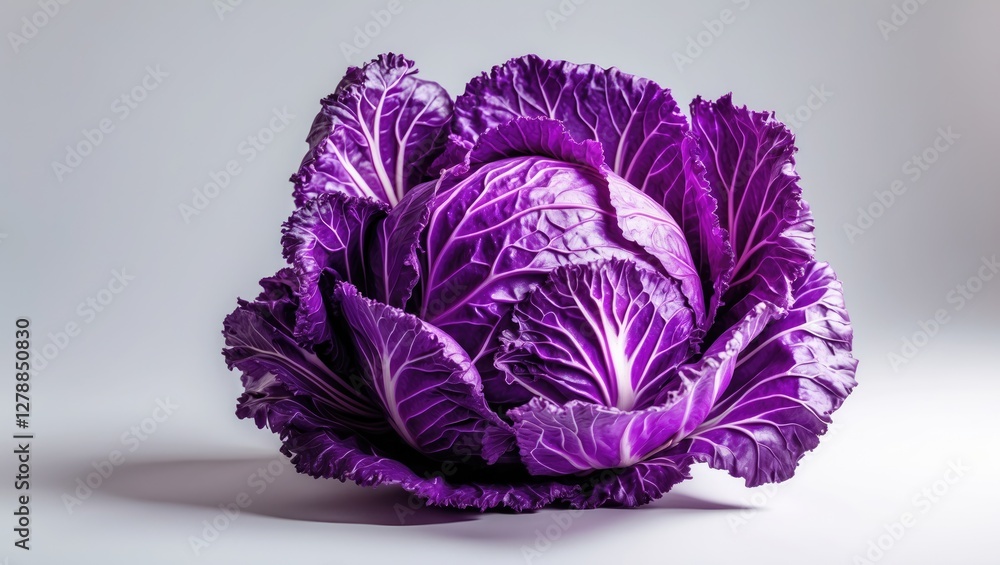 Poster purple cabbage on a light background displaying vibrant leaves and intricate textures highlighting i
