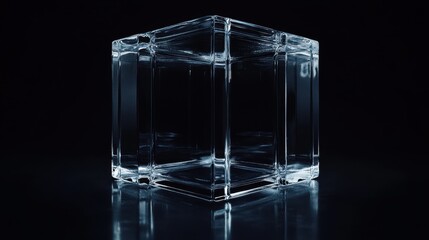 An abstract 3D render featuring geometric blocks on a dark background.