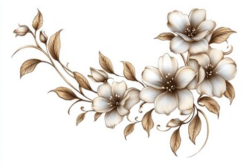 Elegant Floral Design with Light Cream Flowers and Soft Leaves
