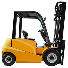 Side view yellow electric forklift