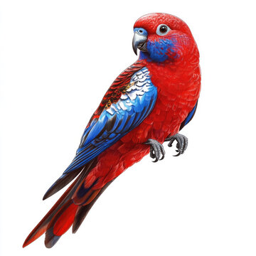 Vibrant crimson rosella bird with striking blue and red feathers