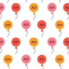 Seamless Pattern of Smiling Cartoon Balloons in Bright Cheerful Colors