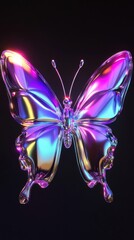 Iridescent Glass Butterfly Artwork Displayed Against Black Background