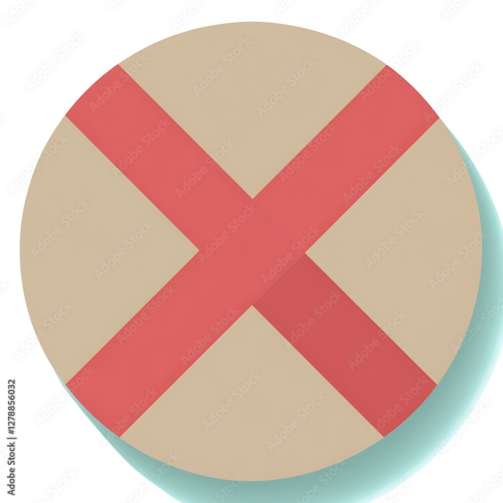 Poster simple graphic design of a circle with a red cross in the middle on beige background