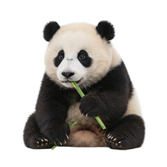panda eating bamboo isolated on transparent background
