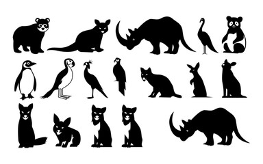 Animal logos collection. Animal logo set.Geometrical abstract logos. Icon design.Simple Black and White Animal Silhouettes Collection. set of various animal silhouettes in black on a white background.