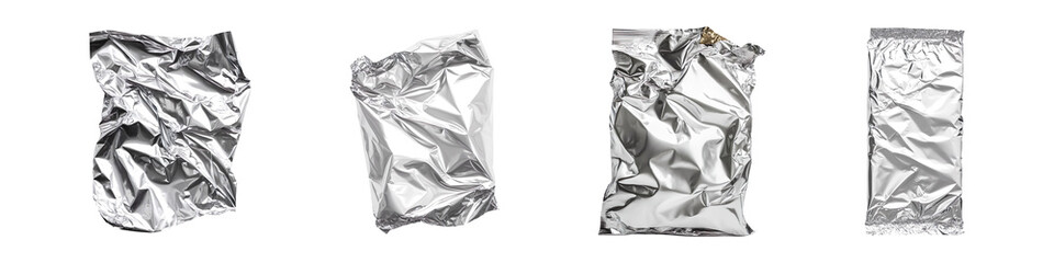 Set of white foil wrapper mockup isolated on transparent background