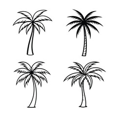 Four Silhouettes of Tropical Palm Trees