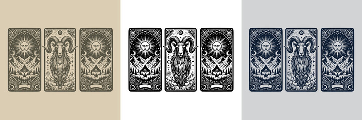 Fototapeta premium vintage goat vector playing card tattoo design
