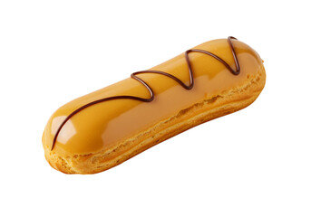 Delicious Caramel Eclair Isolated on Black Background, Ready to Savor