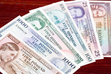 Old Icelandic krona a business background with money