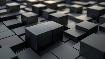 Fototapeta premium An abstract 3D render featuring geometric blocks on a dark background.